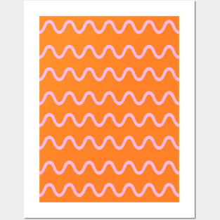 Wavy, Squiggly Lines, Pink on Orange Posters and Art